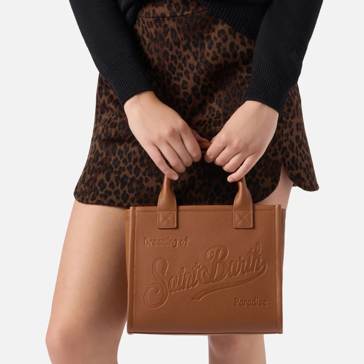 Mc2 Saint Barth Borsa a Spalla in Pelle Martellata Vanity Bag Midi Donna Cammello