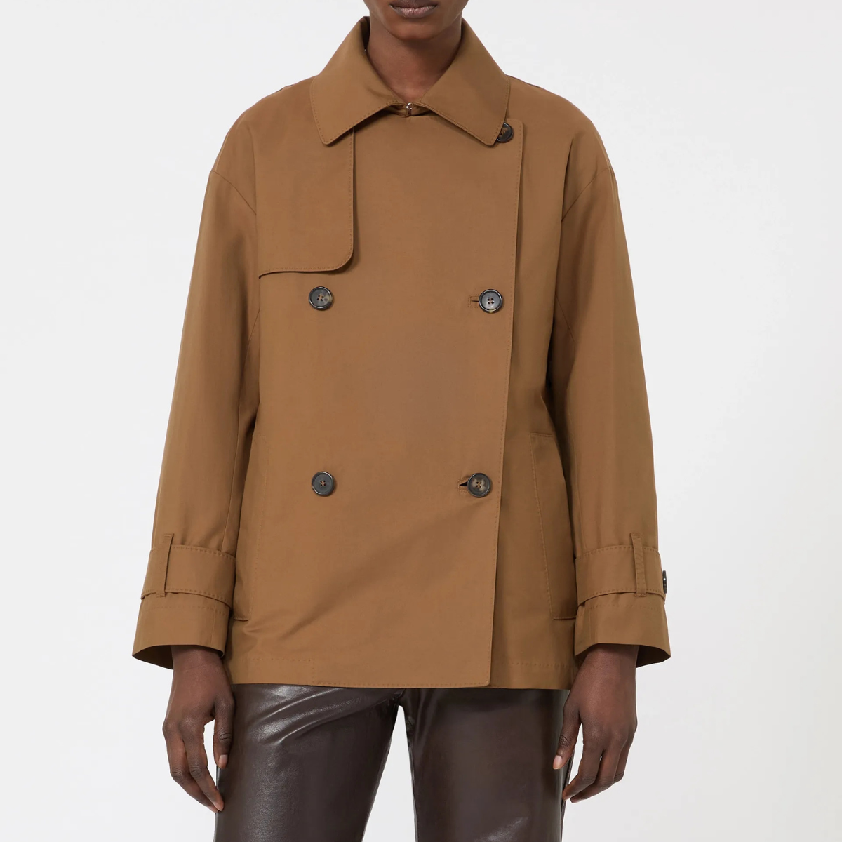 Max Mara Trench Doppiopetto in Cotone Antigoccia Mtczeno Cuoio
