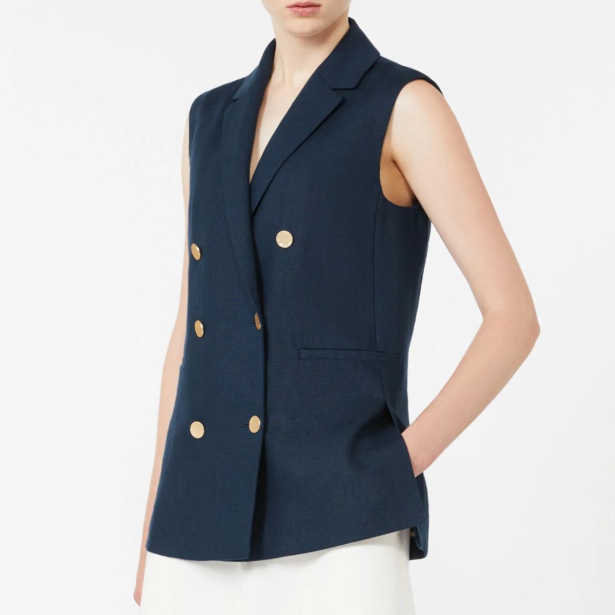 Max Mara Gilet in Stuoia di Lino SMMBird Donna Blu Notte