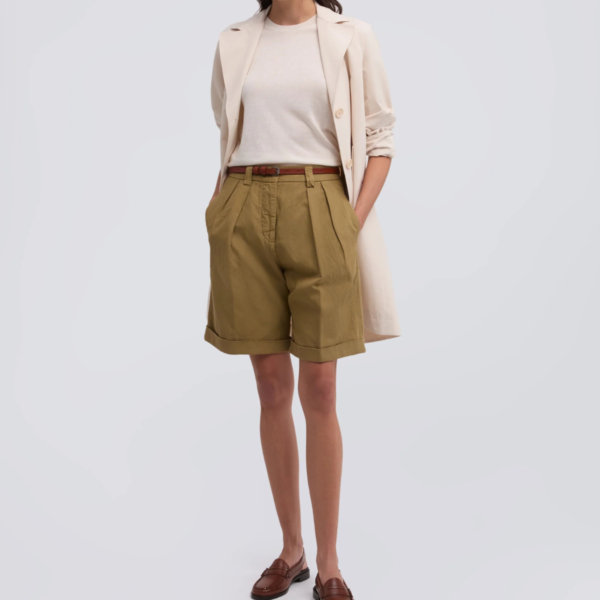 Aspesi Bermuda in Gabardina in Cotone e Lino Mod. 0210 Donna Beige