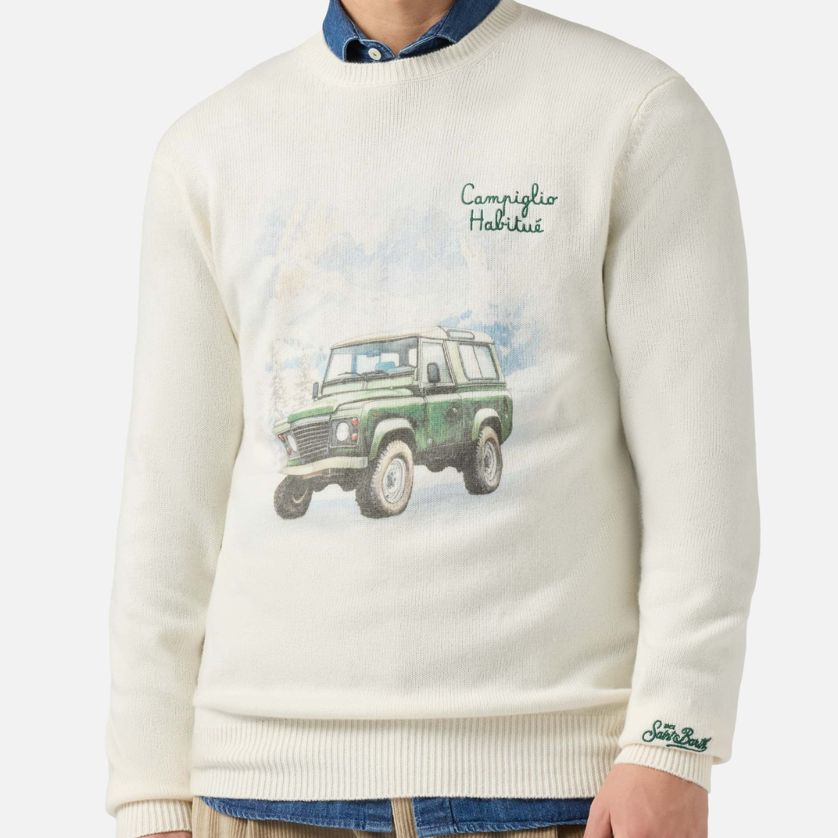 Mc2 Saint Barth Maglione Heron Print con Stampa Campiglio Road in Lana Uomo Panna