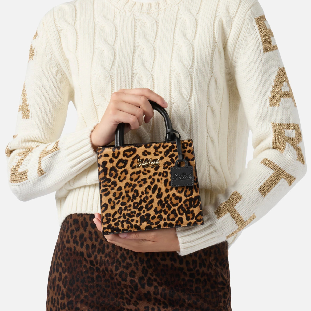 Mc2 Saint Barth Borsa in Pelle e Cavallino Shop Bag Mini Donna Leopardato