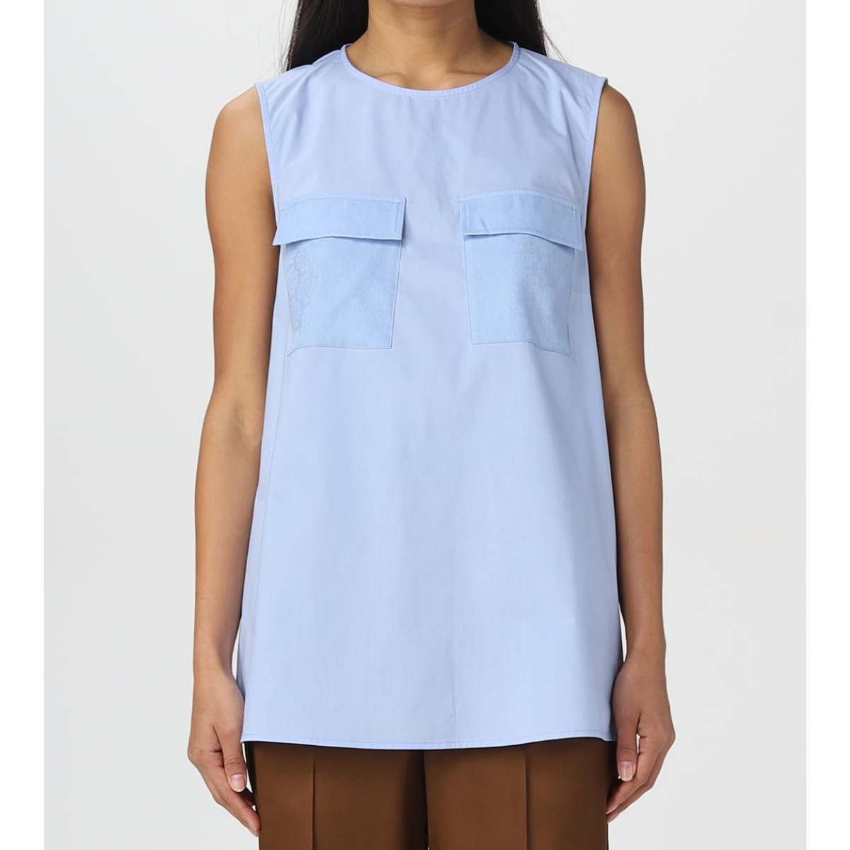 Semicouture Canotta in Cotone con Taschine Applicate Donna Azzurro