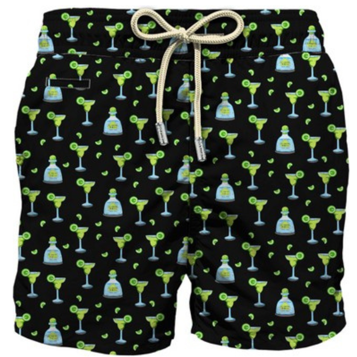 MC2 Saint Barth Costume Mare in Tessuto Leggero con Stampa Lime Margarita Uomo Nero