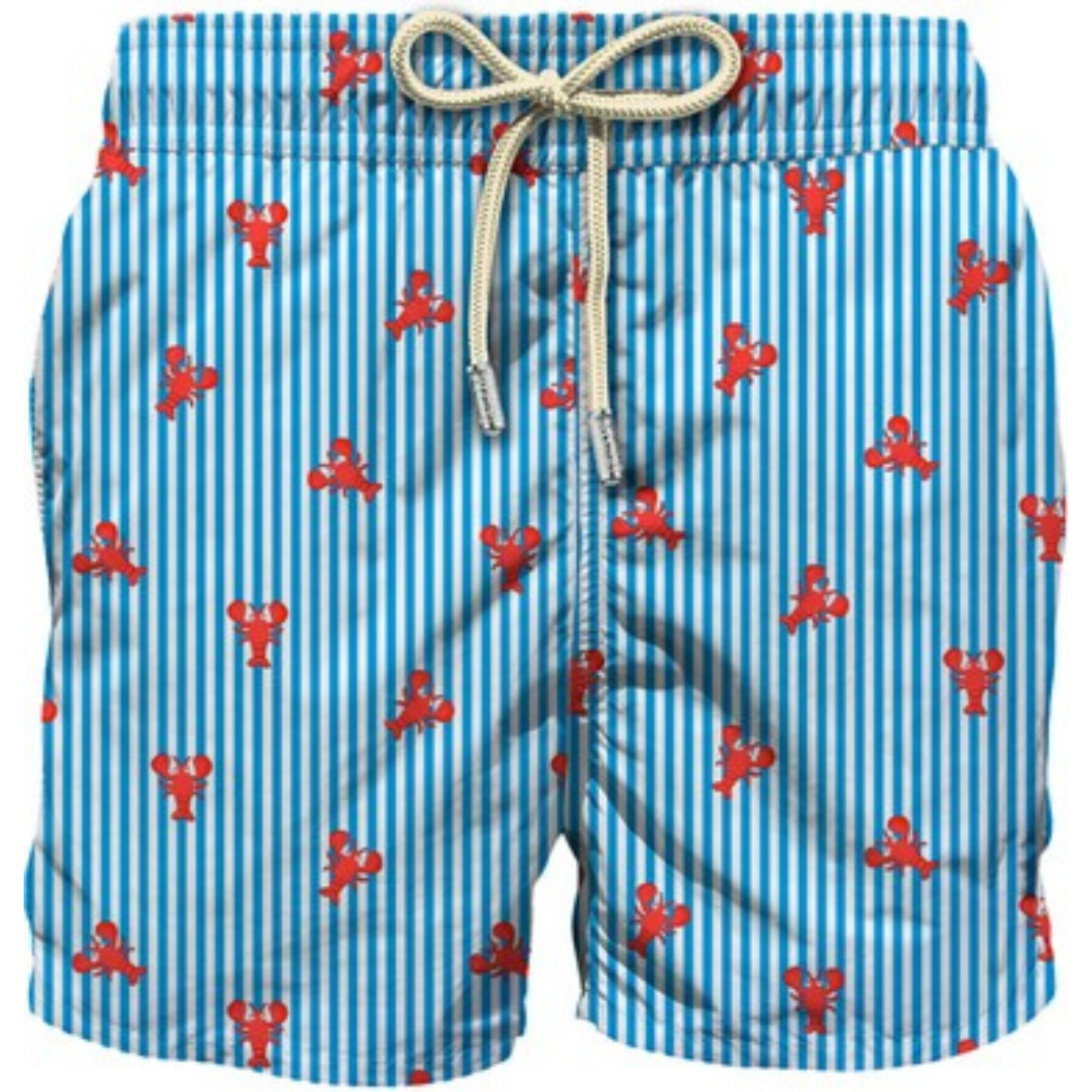 MC2 Saint Barth Costume a Pantaloncino Uomo Comfort con Stampa a Righe Bianco e Azzurro