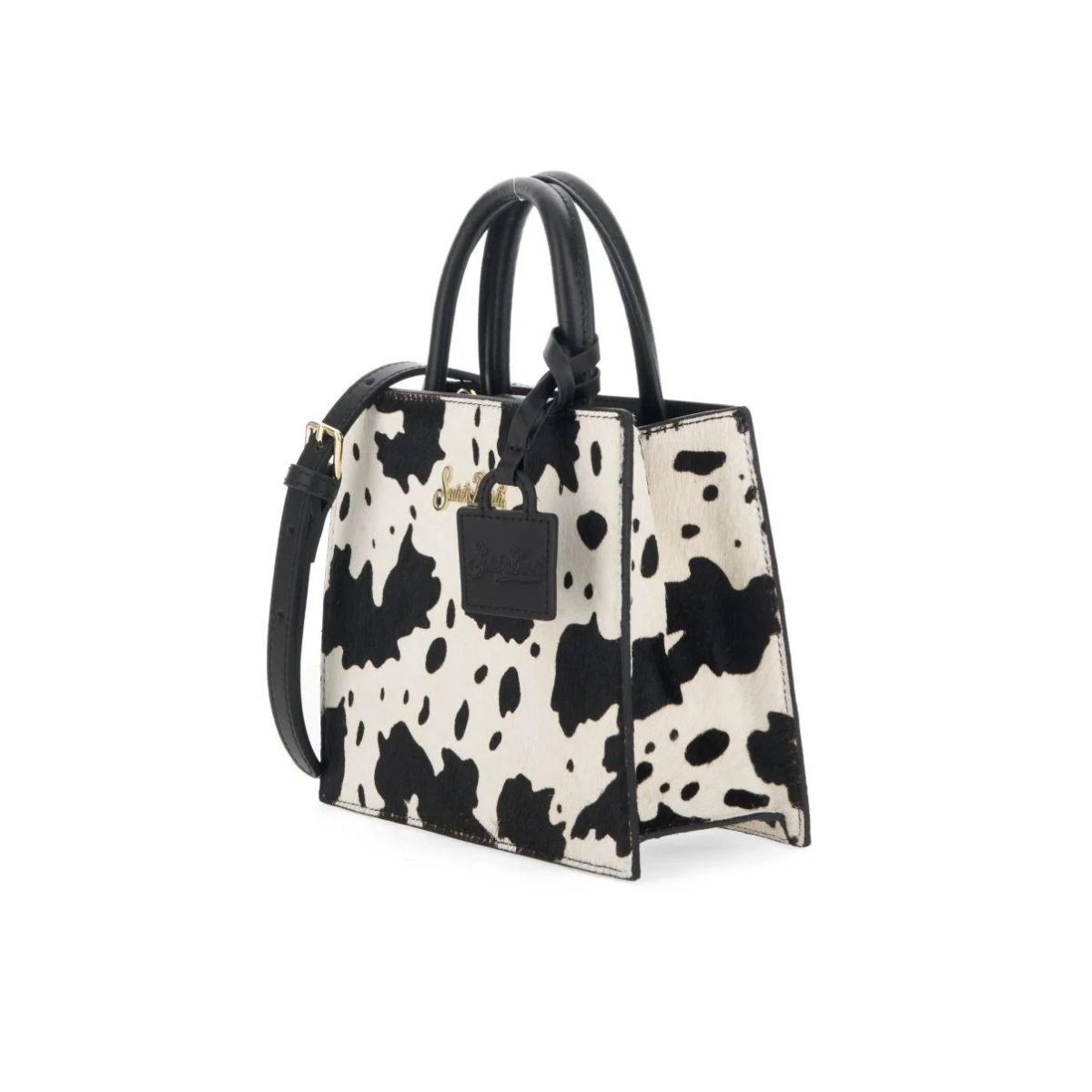 Mc2 Saint Barth Borsa Mini in Cavallino con Stampa Muccata Shop Bag Mini Donna Bianco e Nero