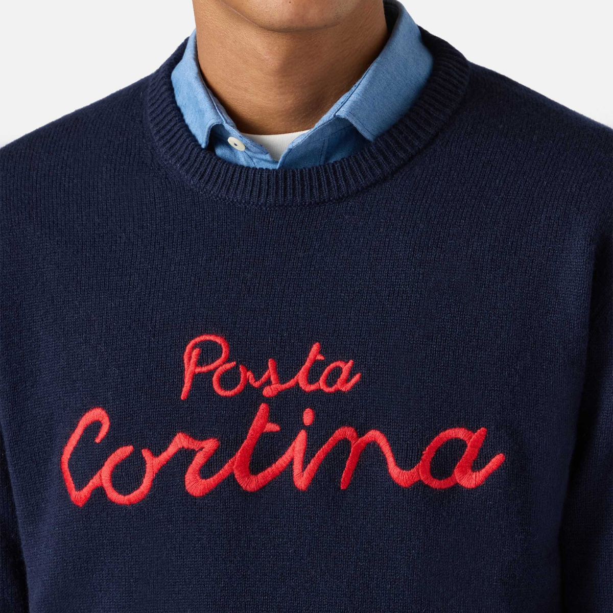 Mc2 Saint Barth Maglione Heron in Misto Cashmere con Ricamo Poste Cortina Uomo Blu