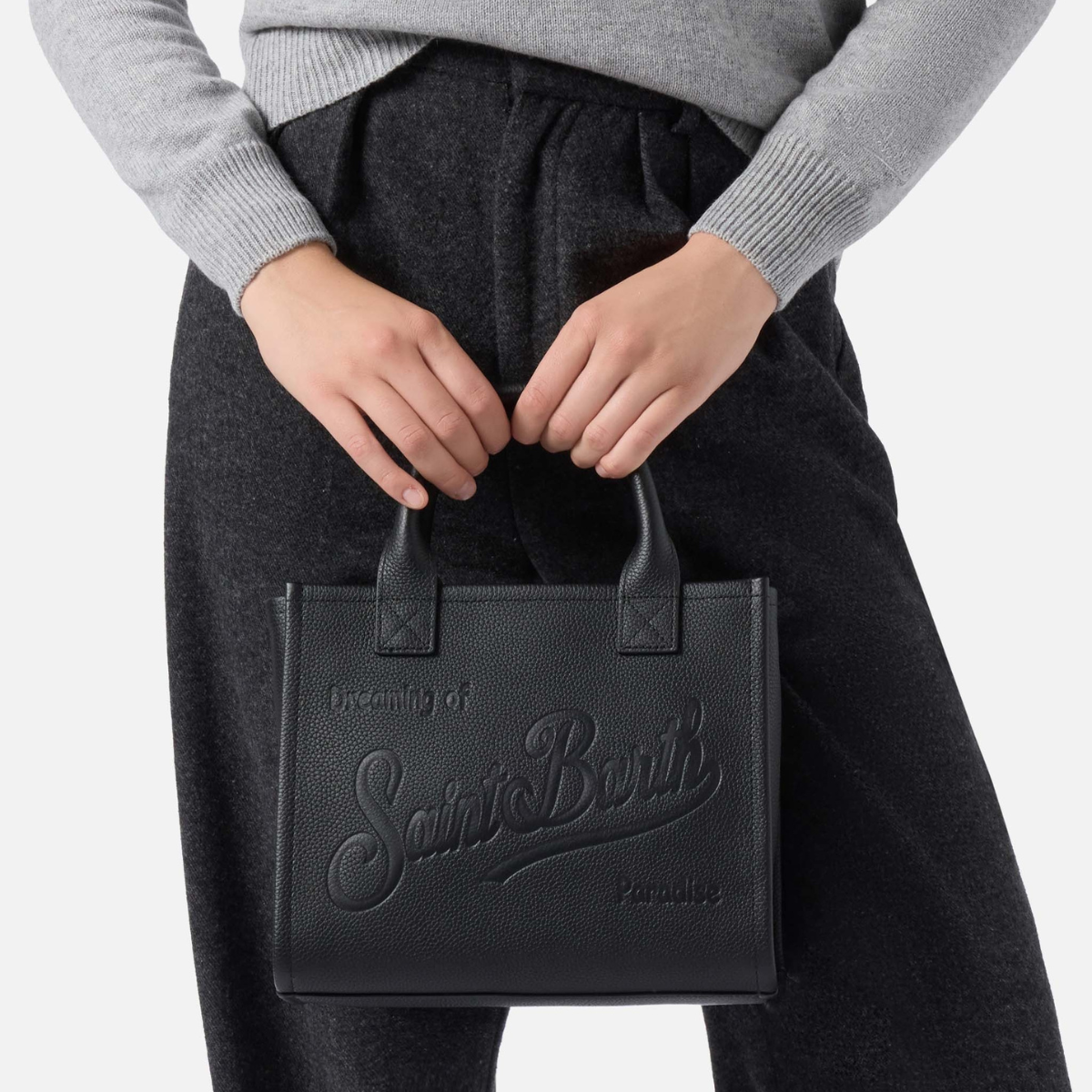 Mc2 Saint Barth Borsa a Spalla in Pelle Martellata Vanity Bag Midi Donna Nera