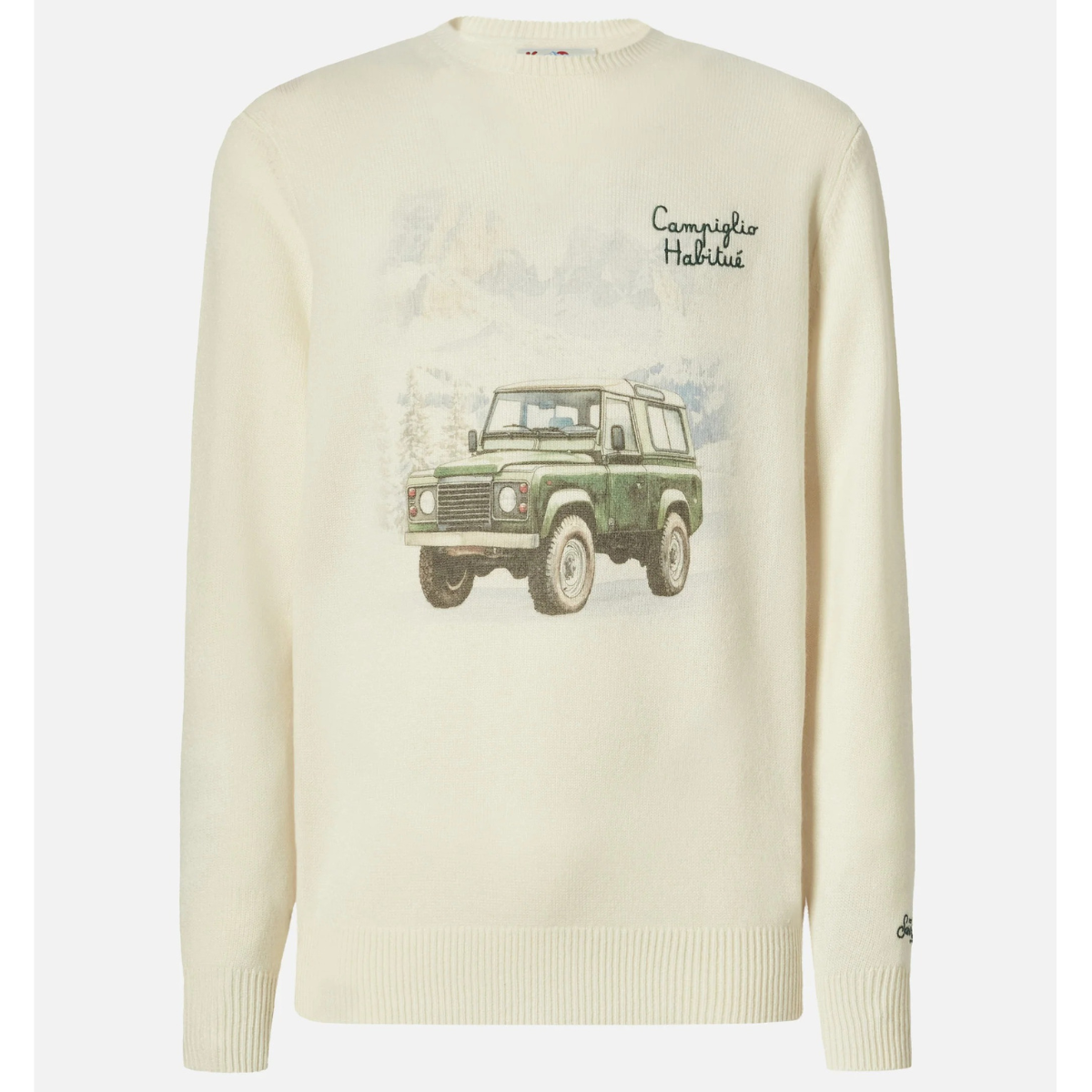 Mc2 Saint Barth Maglione Heron Print con Stampa Campiglio Road in Lana Uomo Panna