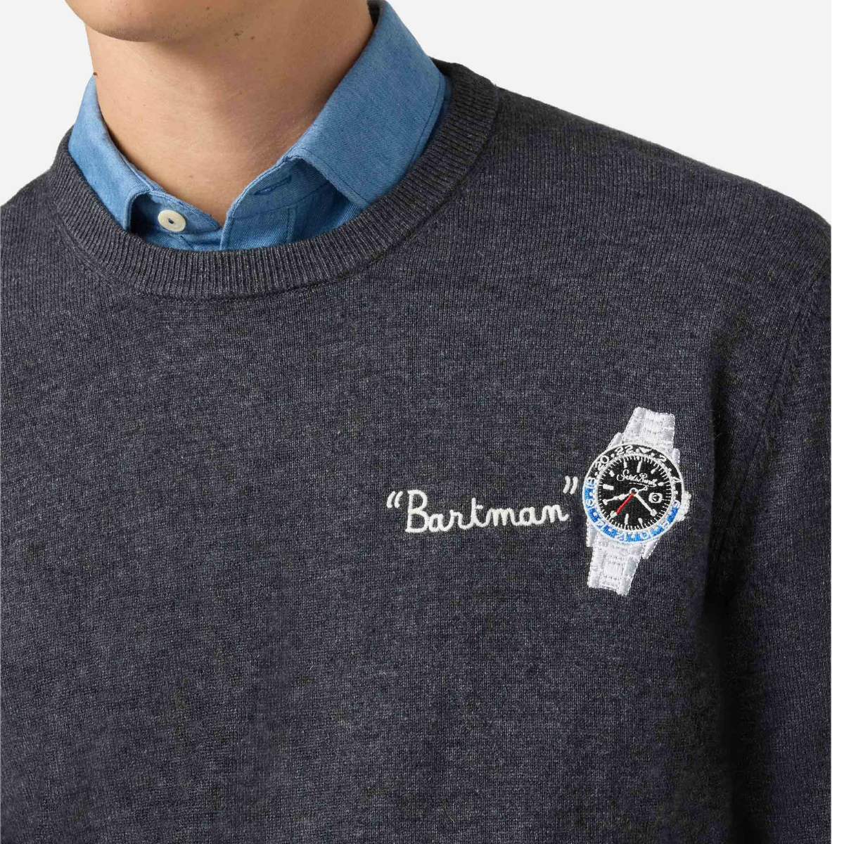 Mc2 Saint Barth Maglione in Lana Heron Light con Ricamo Bartman Uomo Grigio