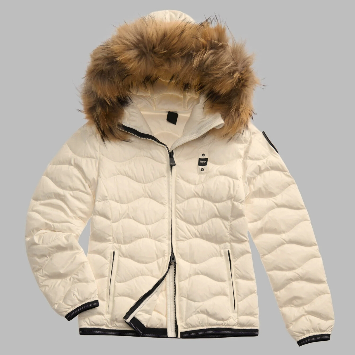 Blauer Piumino con Bordi in Pelliccia Aldie Donna Grigio Perla