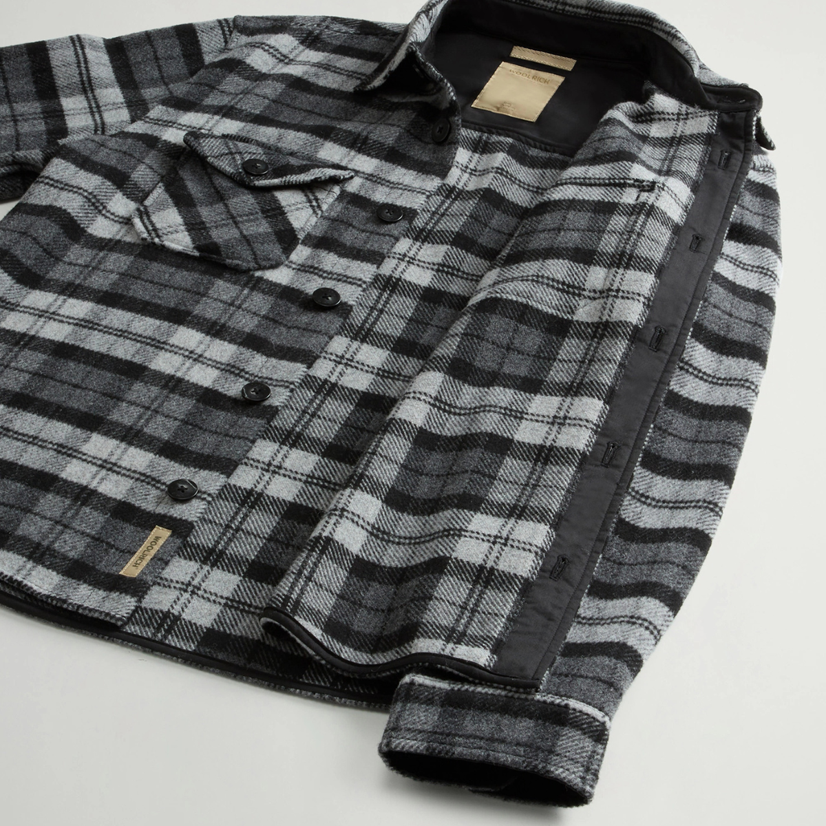 Giacca a Camicia in Misto Lana a Scacchi Ranger Overshirt Uomo Grey Black Watch