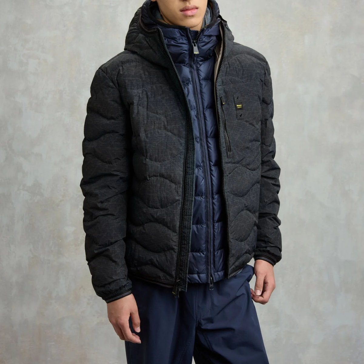 Blauer Piumino Wax Trapuntato ad onde Uomo Nero