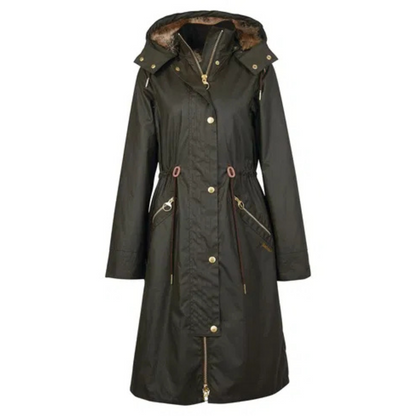 Barbour Giacca Lunga Cerata Donna Kelmscott Wax Verde Oliva