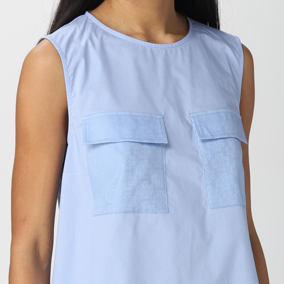 Semicouture Canotta in Cotone con Taschine Applicate Donna Azzurro