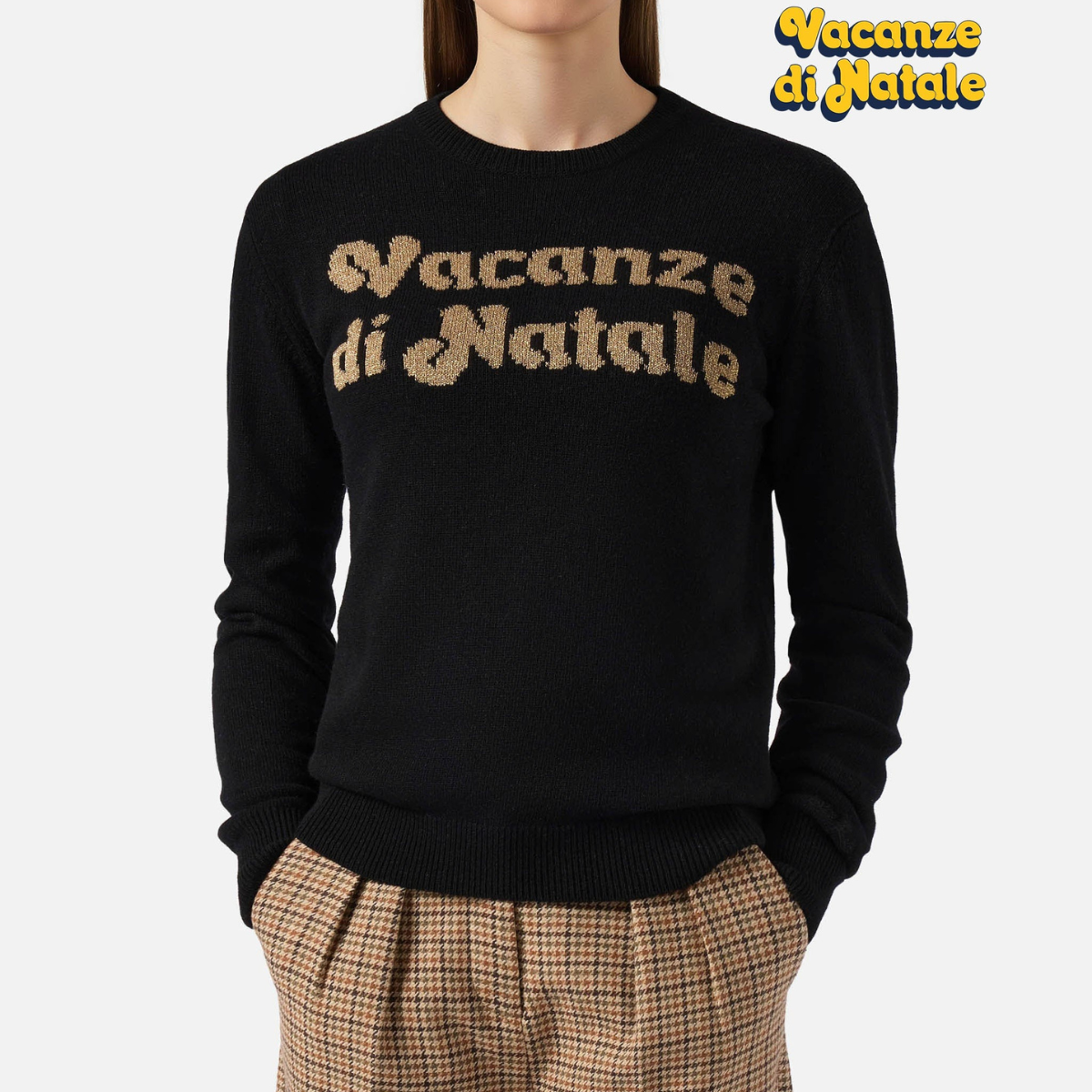 Mc2 Saint Barth Maglione New Queen in Misto Cashmere Vacanze di Natale Donna Nero