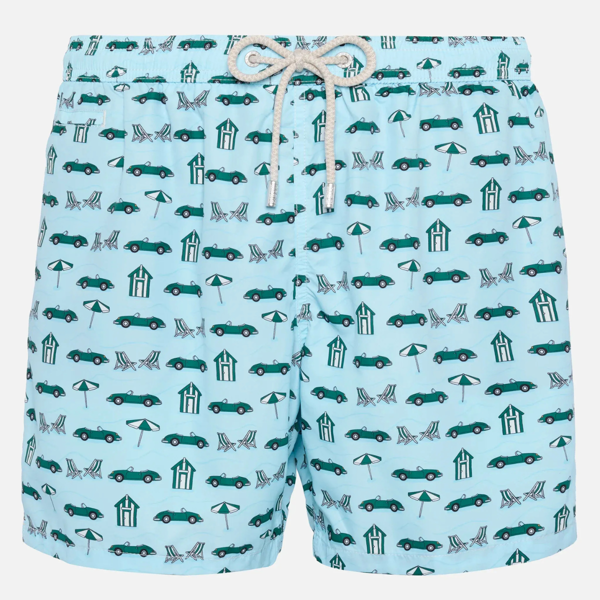 MC2 Saint Barth Costume Mare in Tessuto Leggero con Stampa Auto e Cabine Uomo Azzurro Chiaro