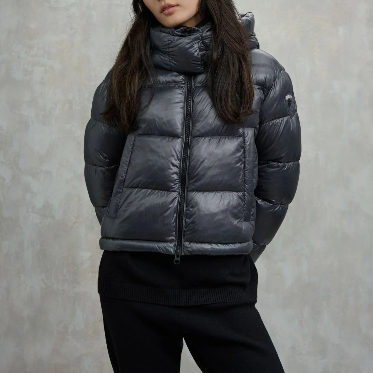 Blauer Giubbetto in Nylon Gloria Donna Nero
