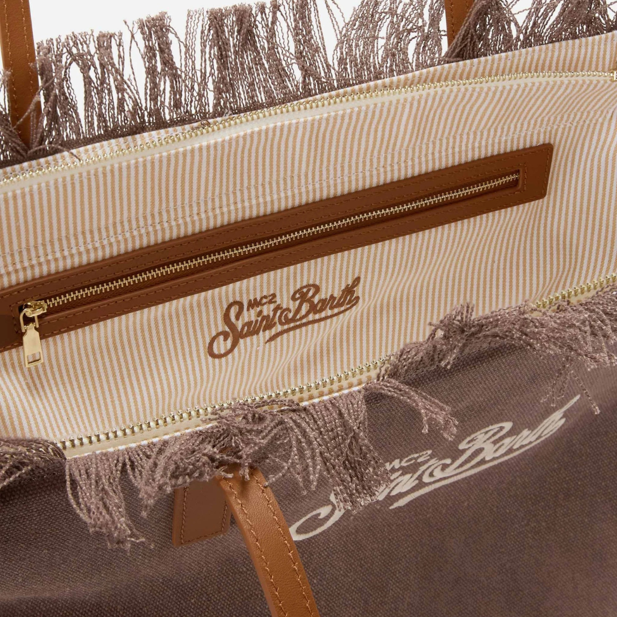 Mc2 Saint Barth Borsa in Canvas City Regular con Frange Marrone