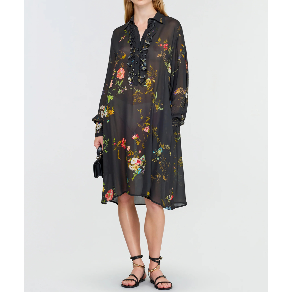 Semicouture Abito in Viscosa con Stampa Floreale Angela Donna Nero