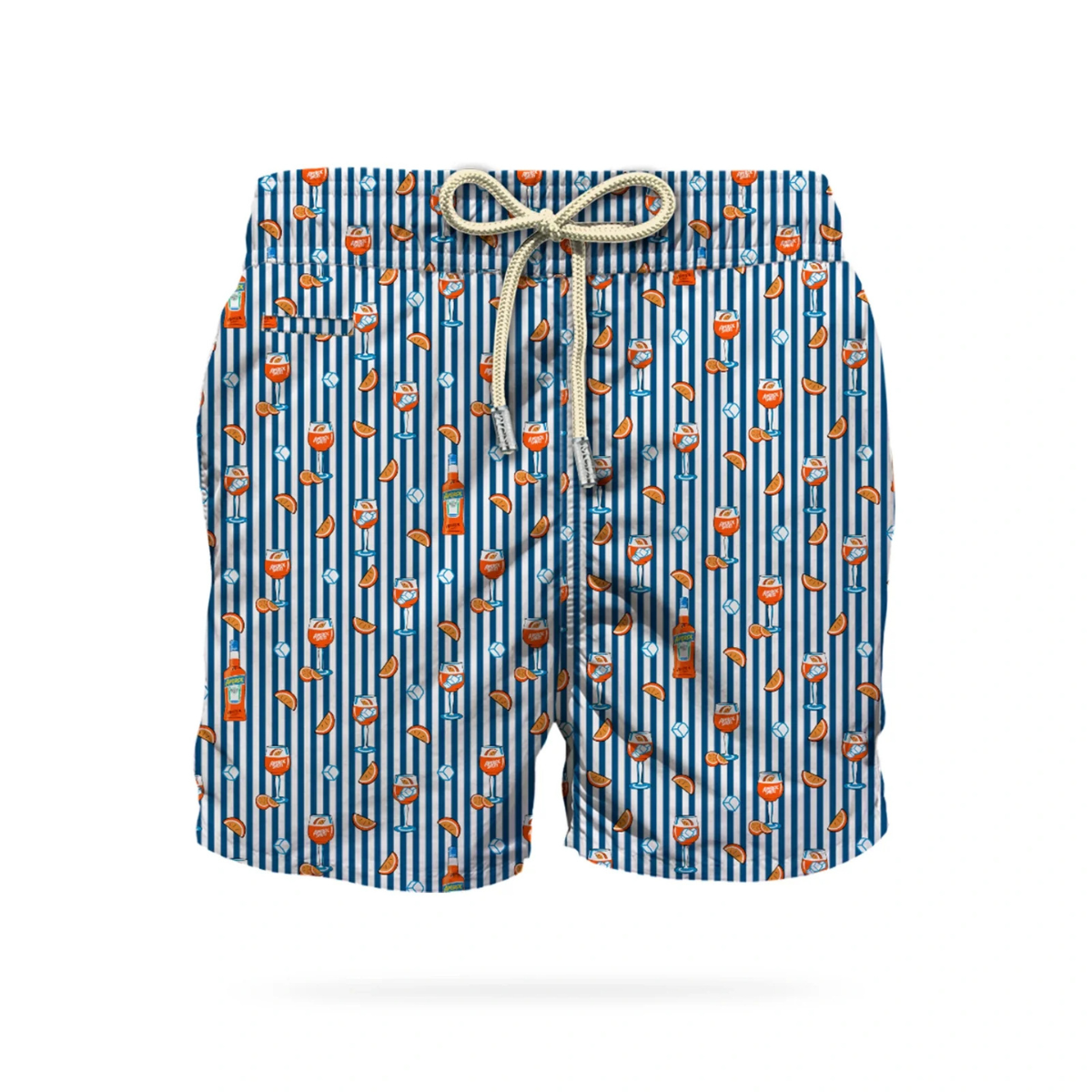 MC2 Saint Barth Costume Mare in Tessuto Leggero con Stampa Aperol Spritz Uomo Righe Bianco e Blu