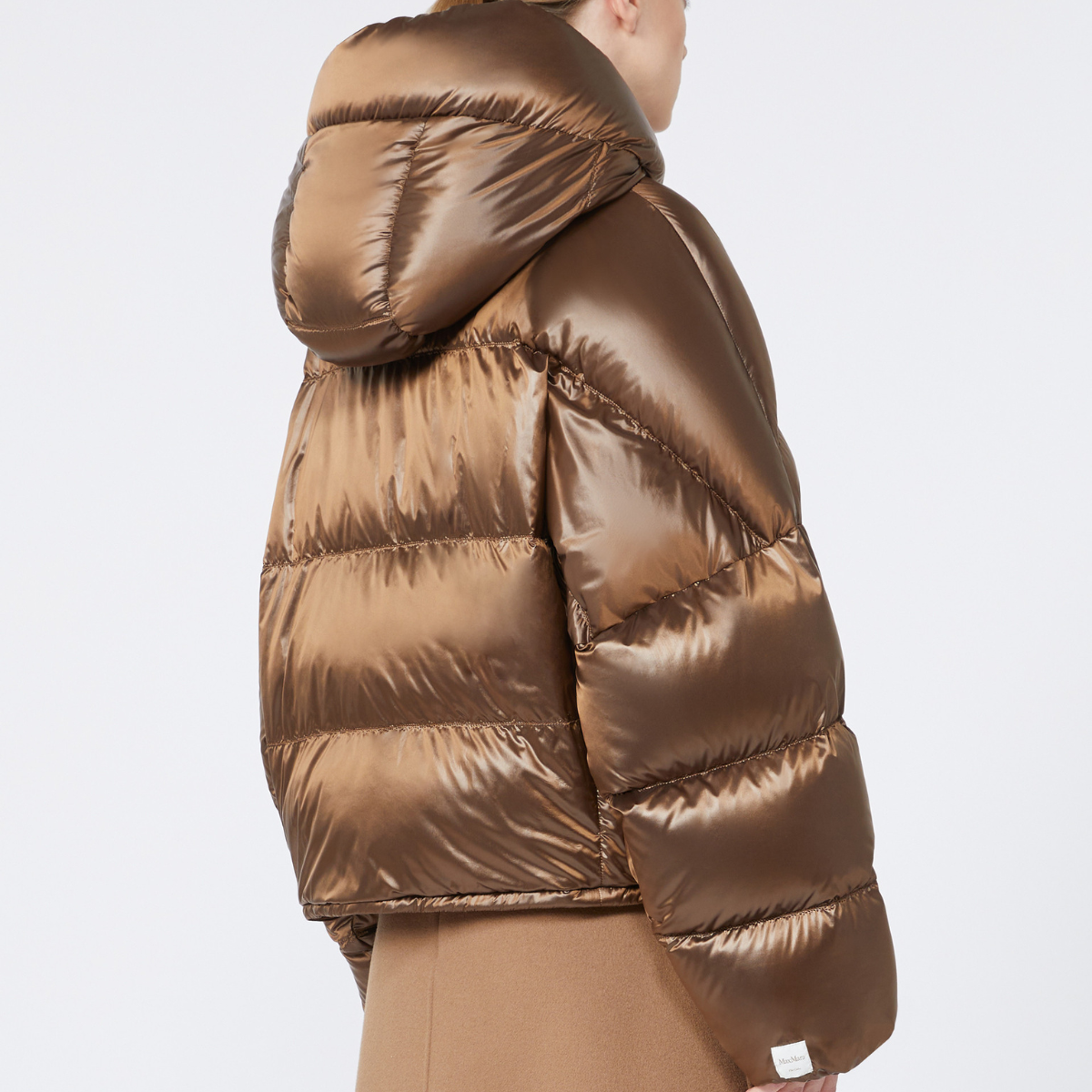 Max Mara Piumino in Tela di Nylon Antigoccia Spaceca Donna Beige Oro