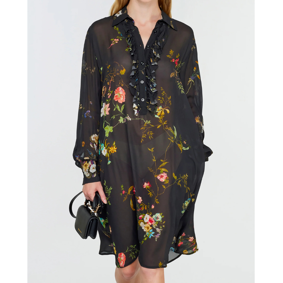 Semicouture Abito in Viscosa con Stampa Floreale Angela Donna Nero