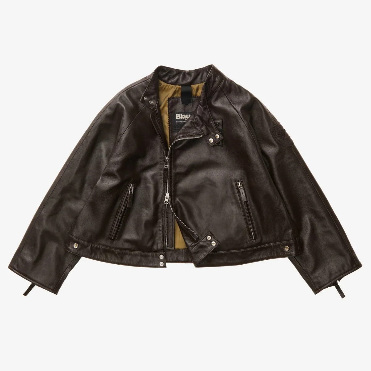 Blauer Giacca Corta in Pelle Liscia Lorette Donna Nero Caffè