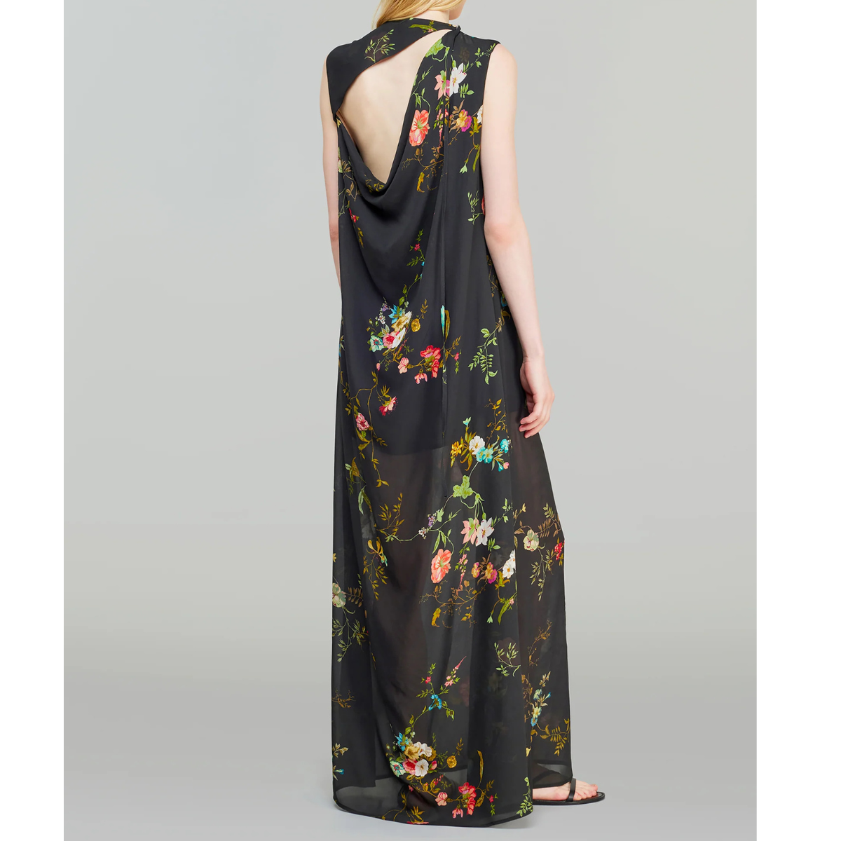 Semicouture Aito Lungo in Georgette con Stampa a Fiori Nerea Donna Nero