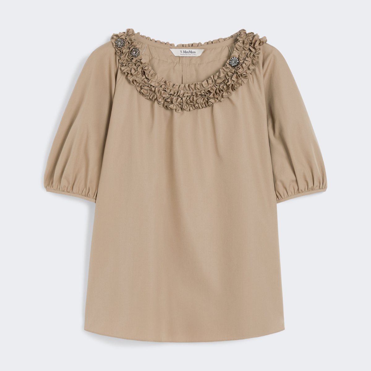 Max Mara Blusa in Cotone con Rouches Oriana Donna Tortora