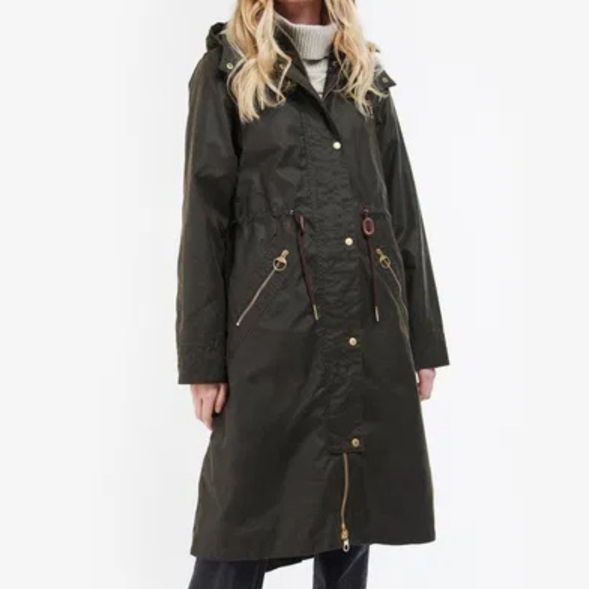 Barbour Giacca Lunga Cerata Donna Kelmscott Wax Verde Oliva