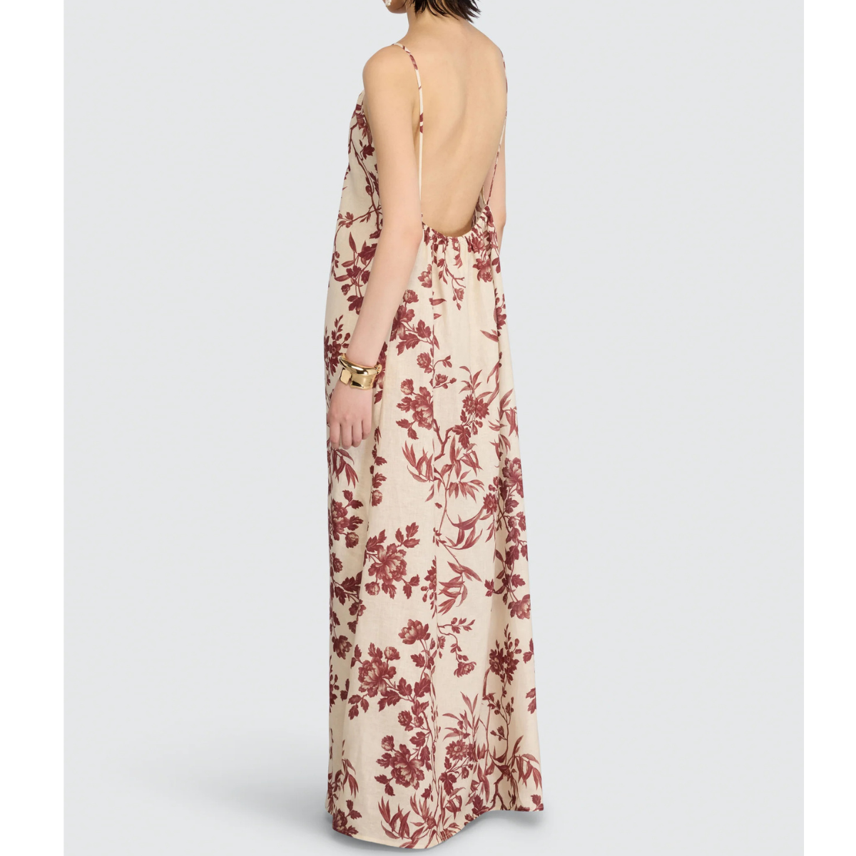 Semicouture Abito in Lino Floreale Donna Emmy Fiore Ecru-Barolo