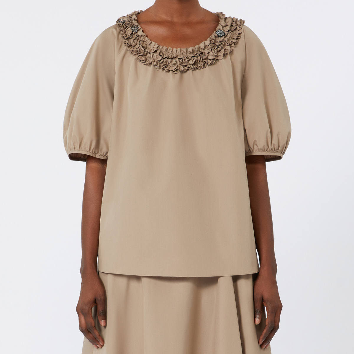 Max Mara Blusa in Cotone con Rouches Oriana Donna Tortora