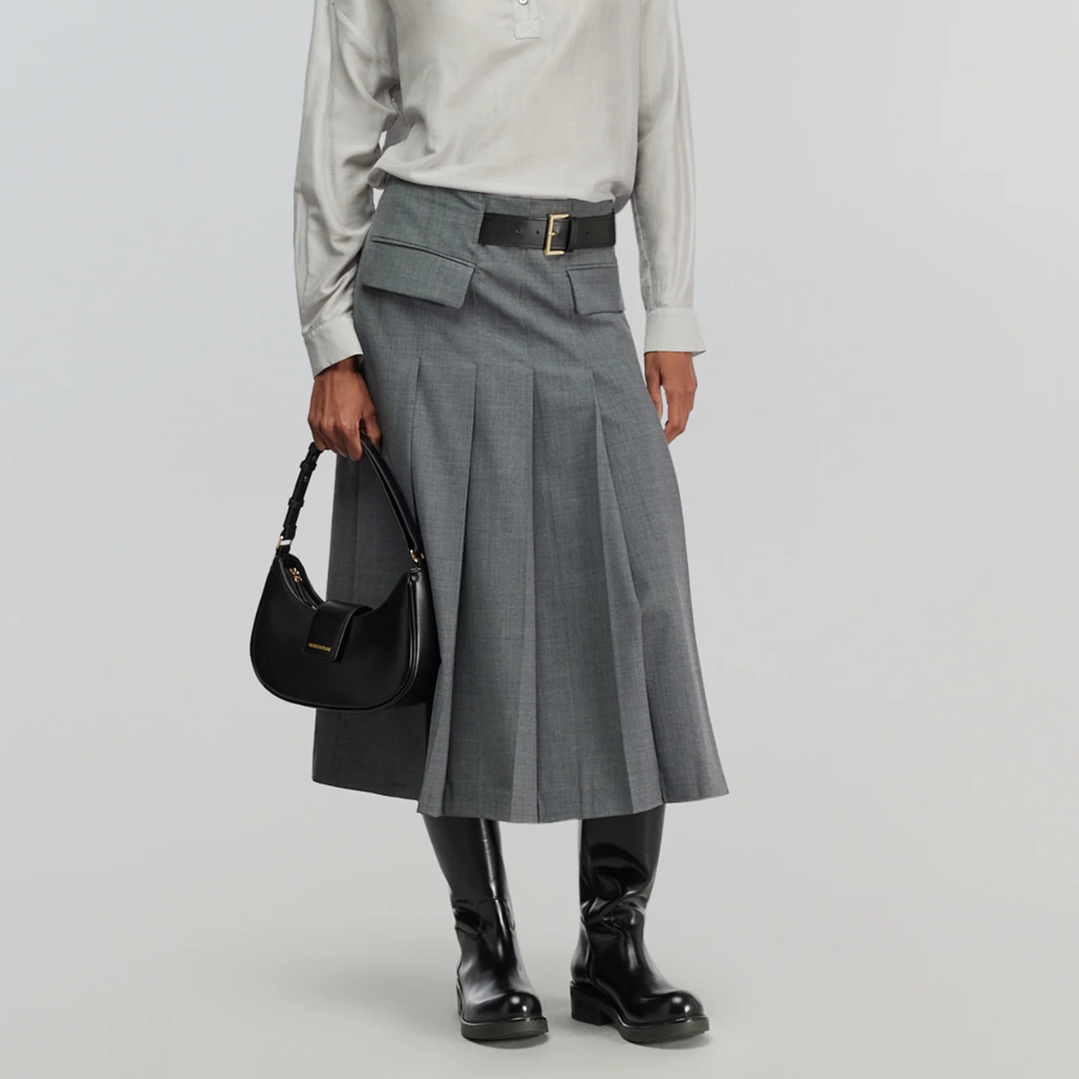 Semicouture Gonna in Fresco di Lana Donna Tracy Grigio Melange