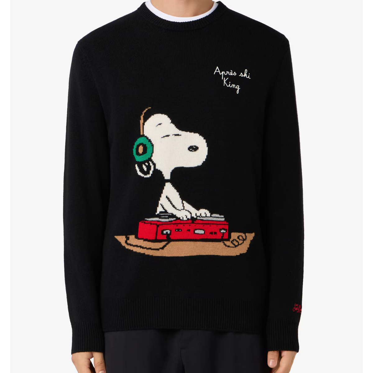 Mc2 Saint Barth Maglione Heron con Stampa Jacquard Snoopy Uomo Nero