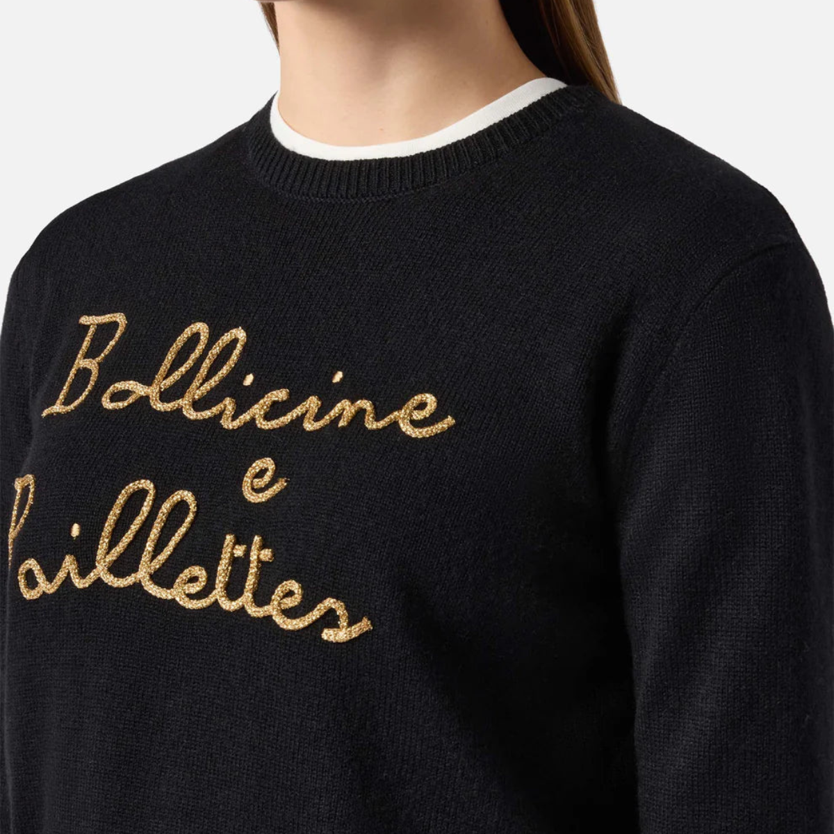 Mc2 Saint Barth Maglione New Queen con Ricamo Bollicine Paillettes Donna Nero