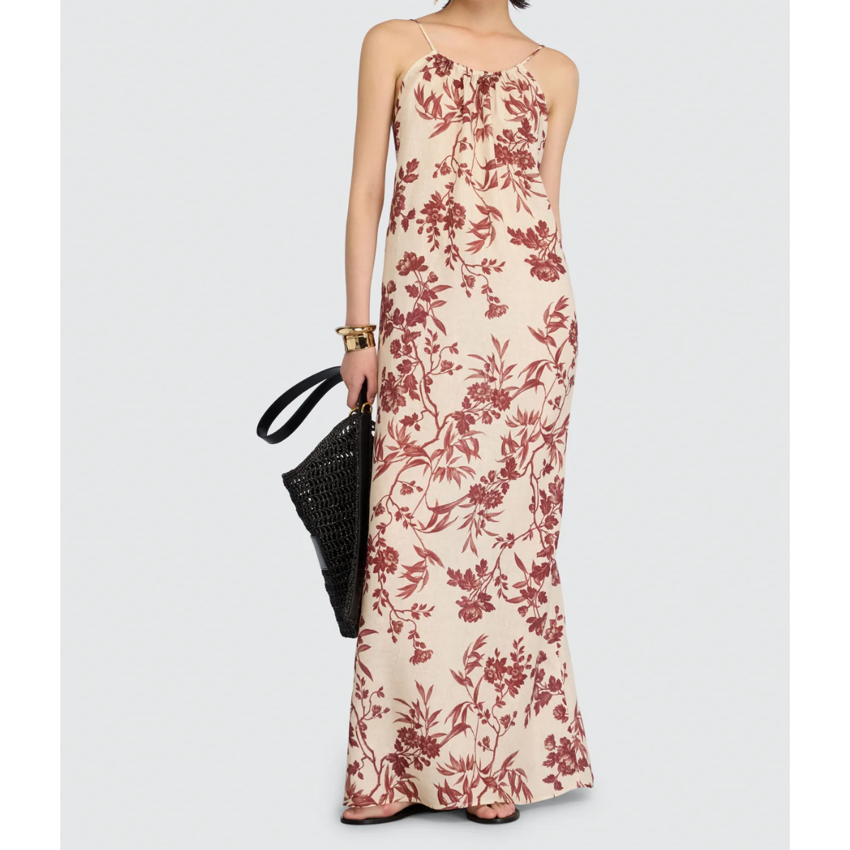 Semicouture Abito in Lino Floreale Donna Emmy Fiore Ecru-Barolo