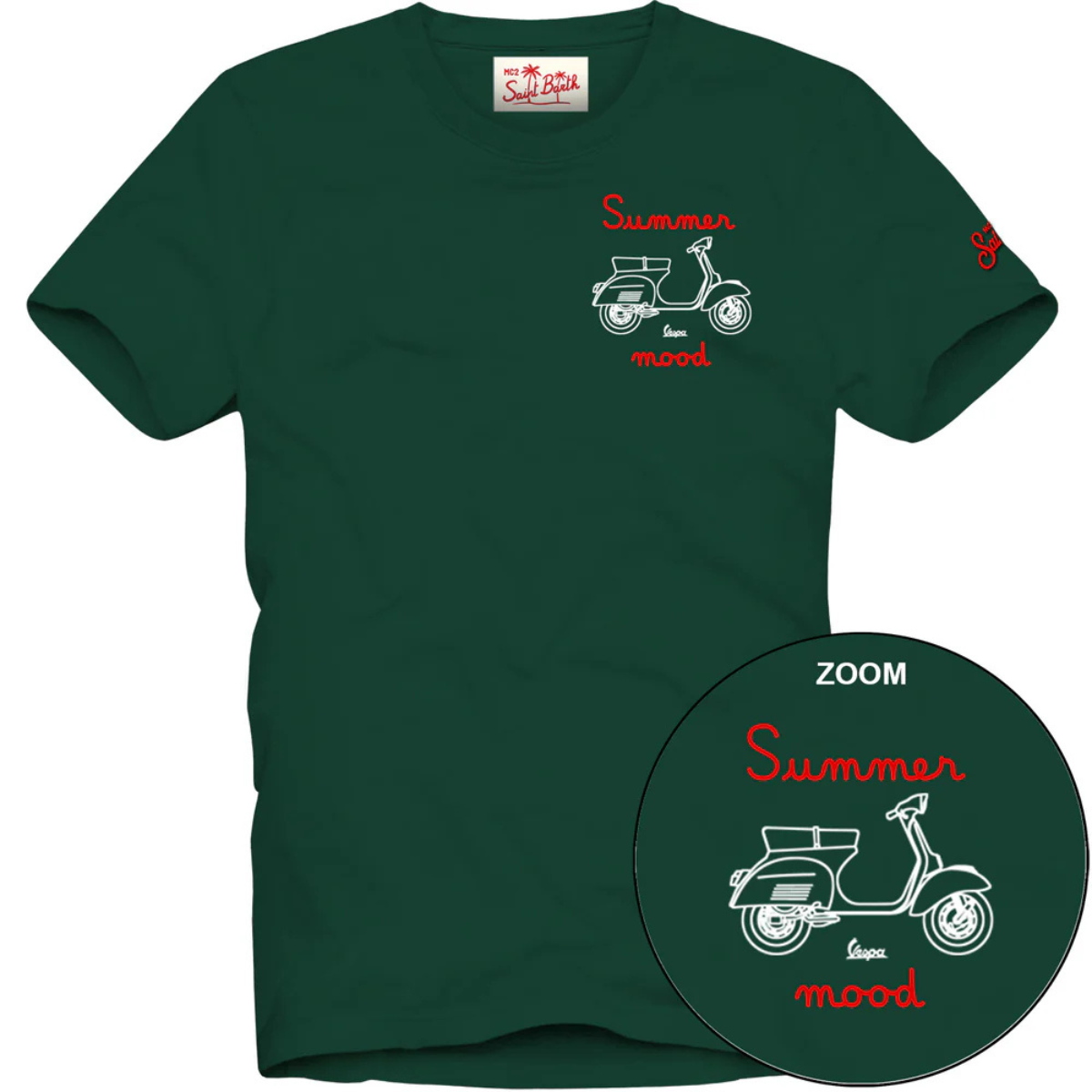 Mc2 Saint Barth T-Shirt Man in Cotone con Ricamo Uomo Vespa Summer Mood Verde