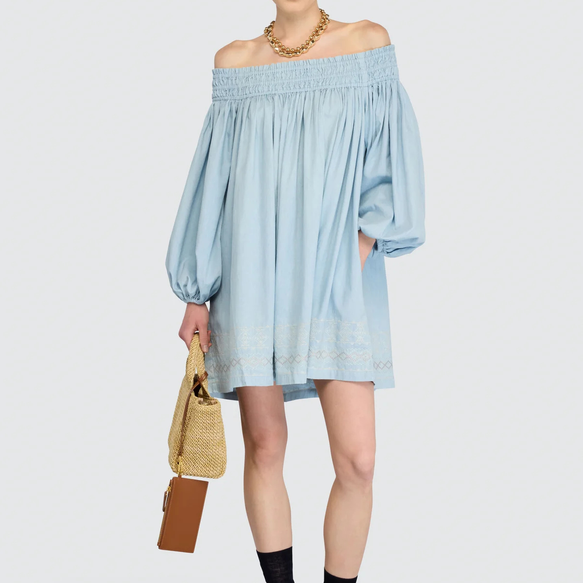 Semicouture Abito in Chambray Ricamato Sophie Donna Ninfea