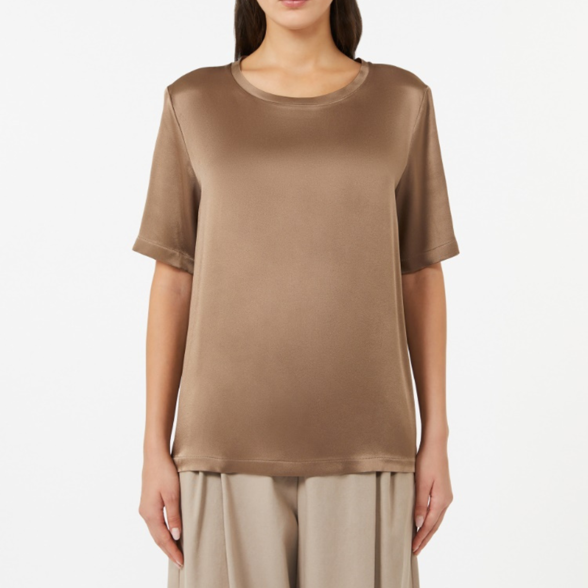 Max Mara T-shirt in Raso Rebby Donna Marrone