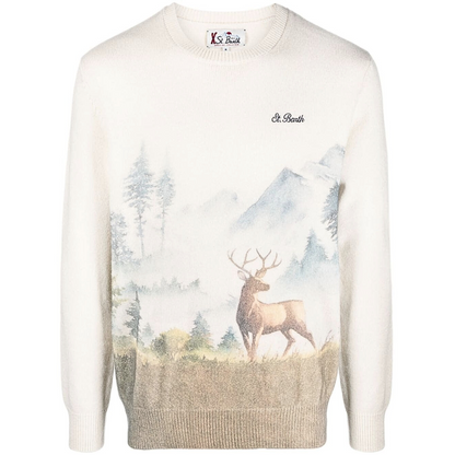 MC2 Saint Barth Maglia con Stampa Paesaggio Uomo Woodland Panna