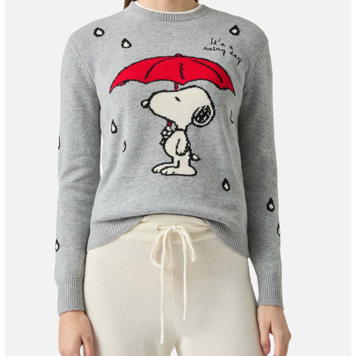 Mc2 Saint Barth Maglione New Queen con Jacquard e Ricamo Snoopy Donna Grigio