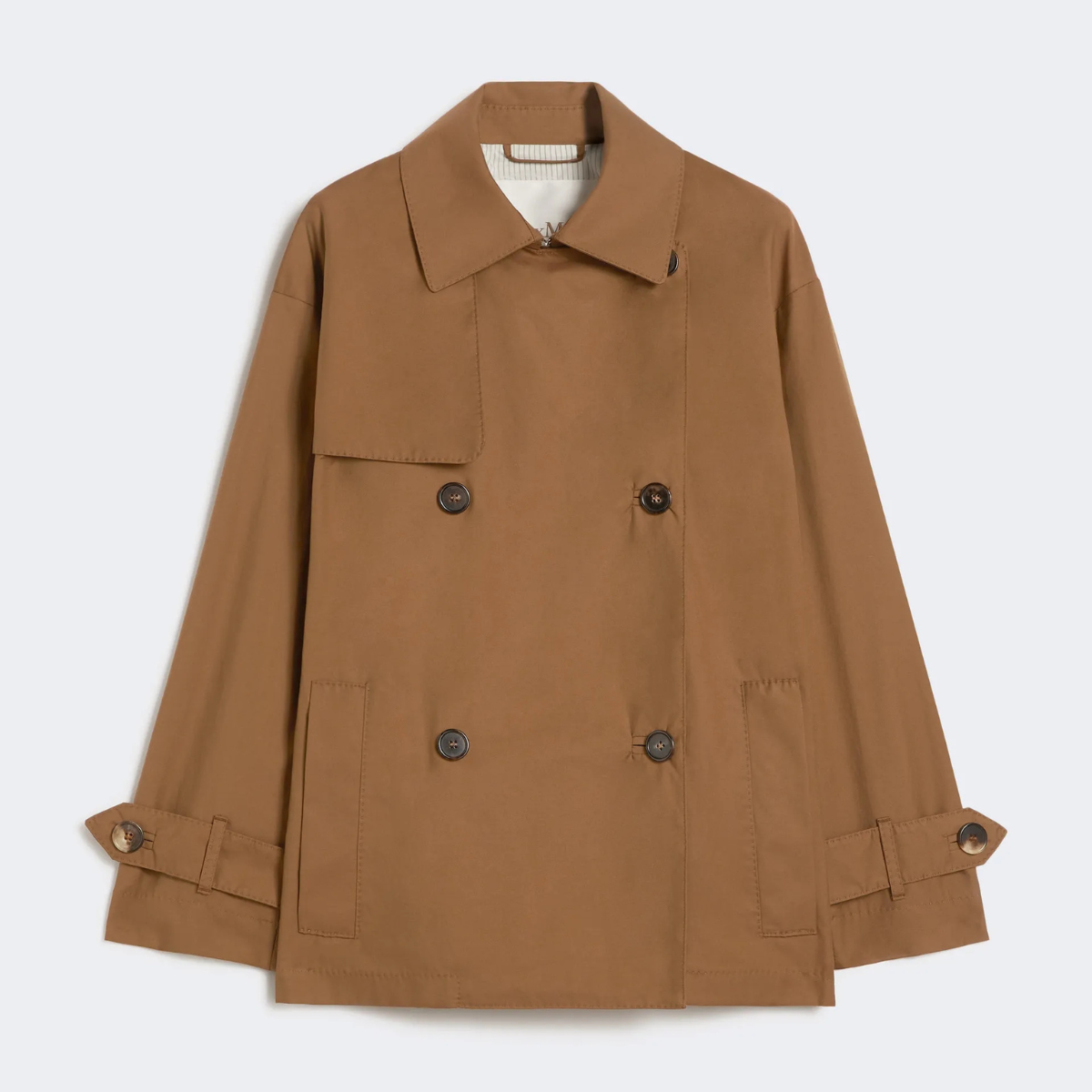 Max Mara Trench Doppiopetto in Cotone Antigoccia Mtczeno Cuoio