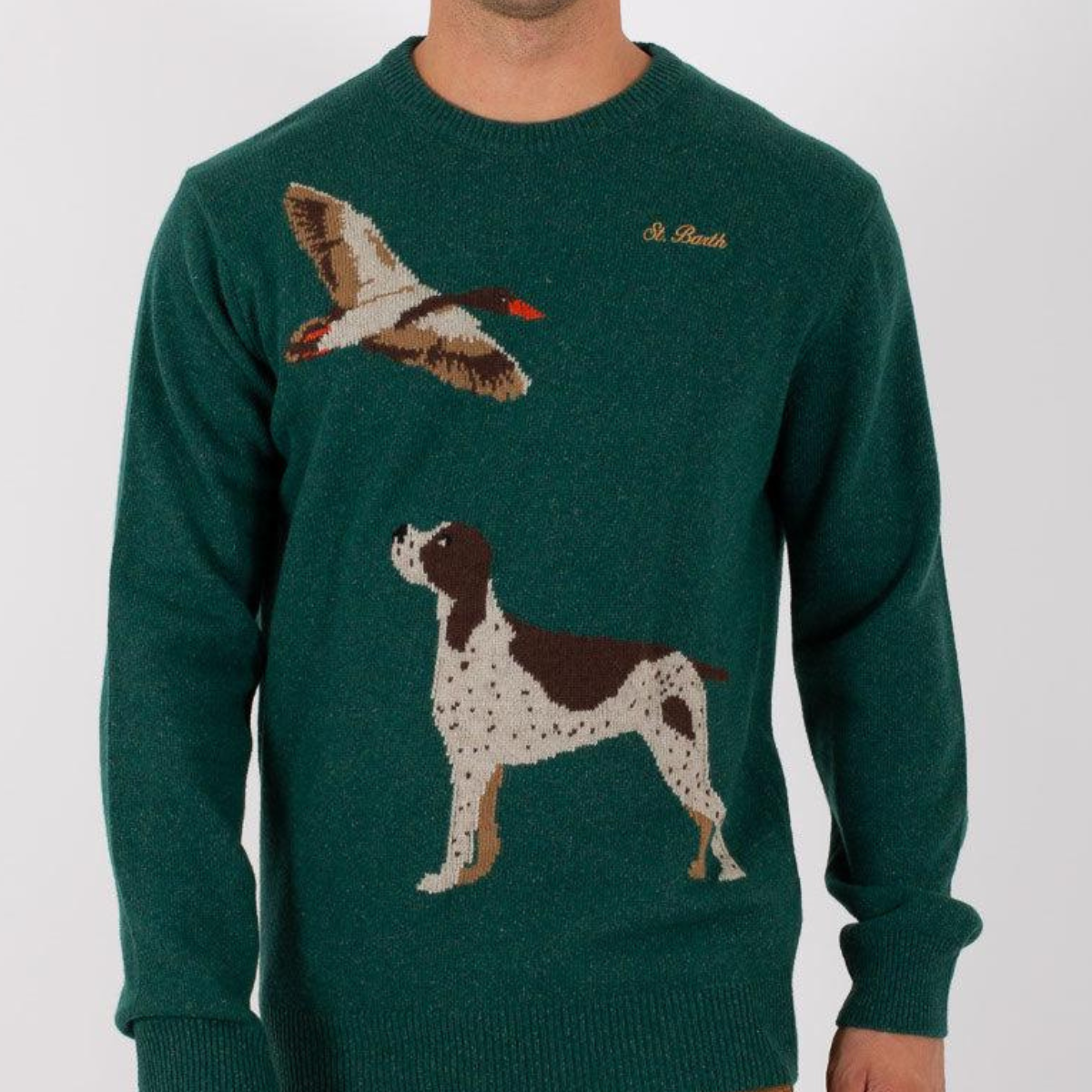 MC2 Saint Barth Maglia con Stampa Cani Uomo Donegal Hunting Verde