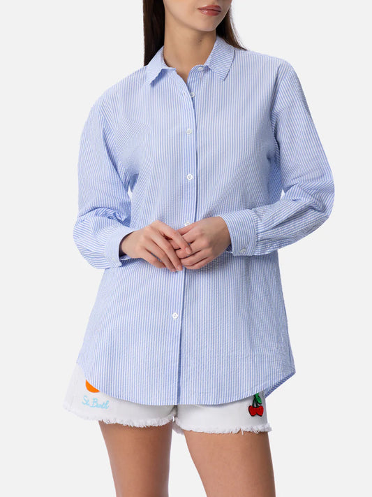 MC2 Saint Barth Camicia in Cotone Brigitte Donna Seersucker Celeste