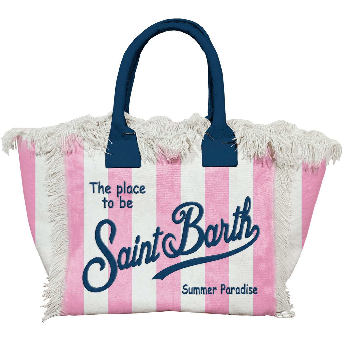Mc2 Saint Barth Borsa in Cotone Vanity Mini Donna Tina Righe Rosa e Bianco