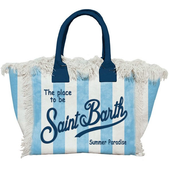 Mc2 Saint Barth Borsa in Cotone Vanity Mini Donna Tina Righe Azzurro e Bianco