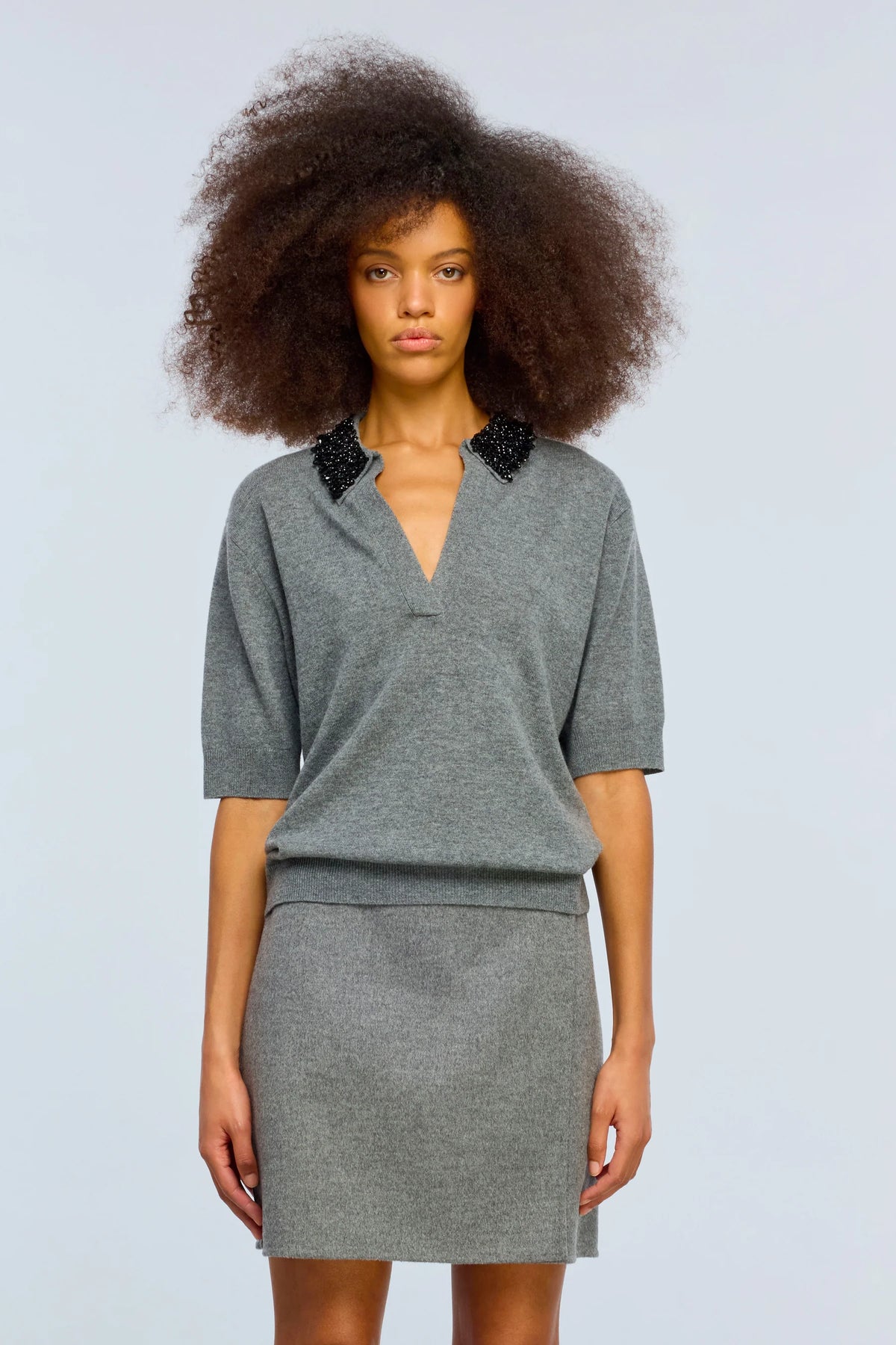 Semicouture Maglia Polo in Misto Cashmere Margy Donna Grigio