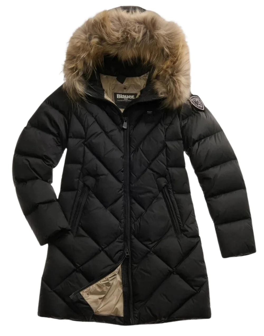 Blauer Piumino Lungo con Pelliccia Rimovibile Donna Althea Nero