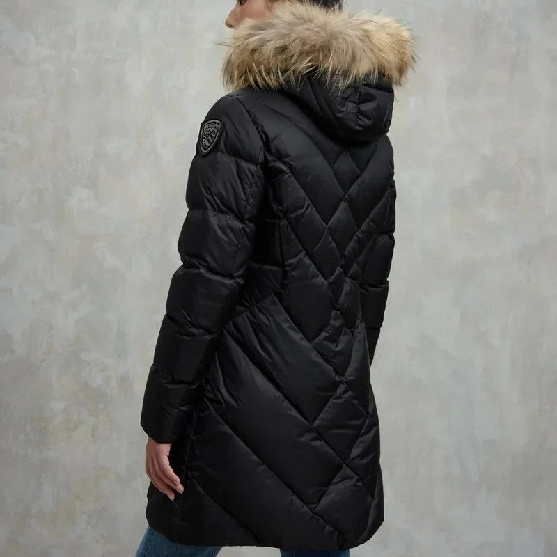 Blauer Piumino Lungo con Pelliccia Rimovibile Donna Althea Nero